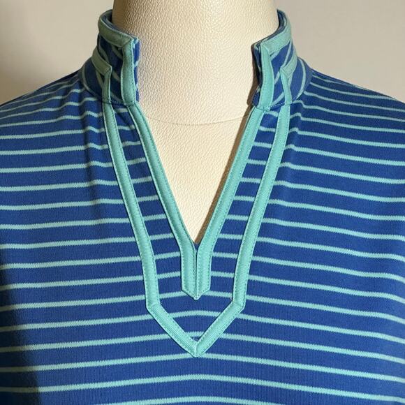 NWT Breckenridge Blue Green Striped V-Neck Blouse Womens Size Petite Medium PM - Picture 8 of 15